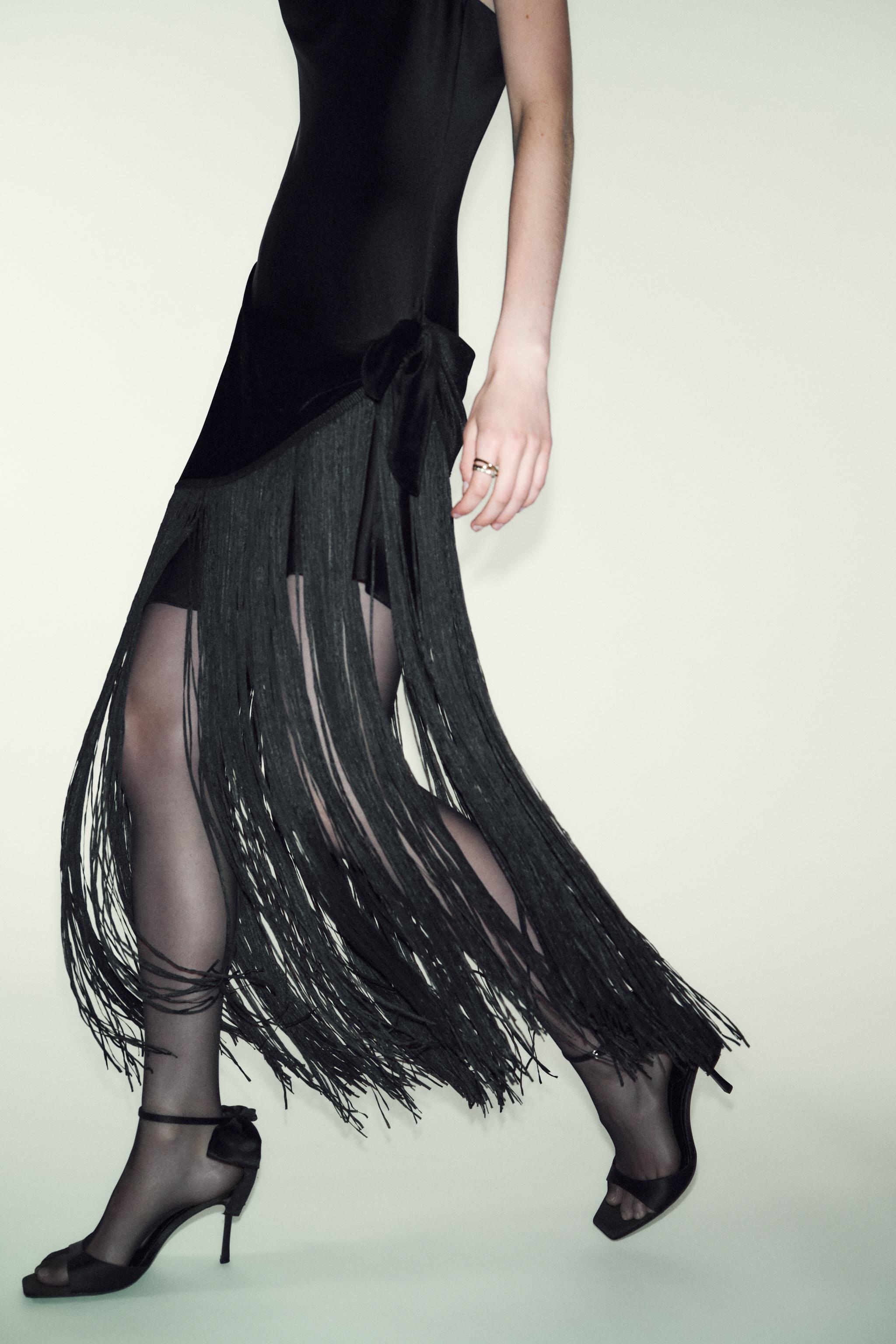 COMBINATION FRINGE LONG DRESS